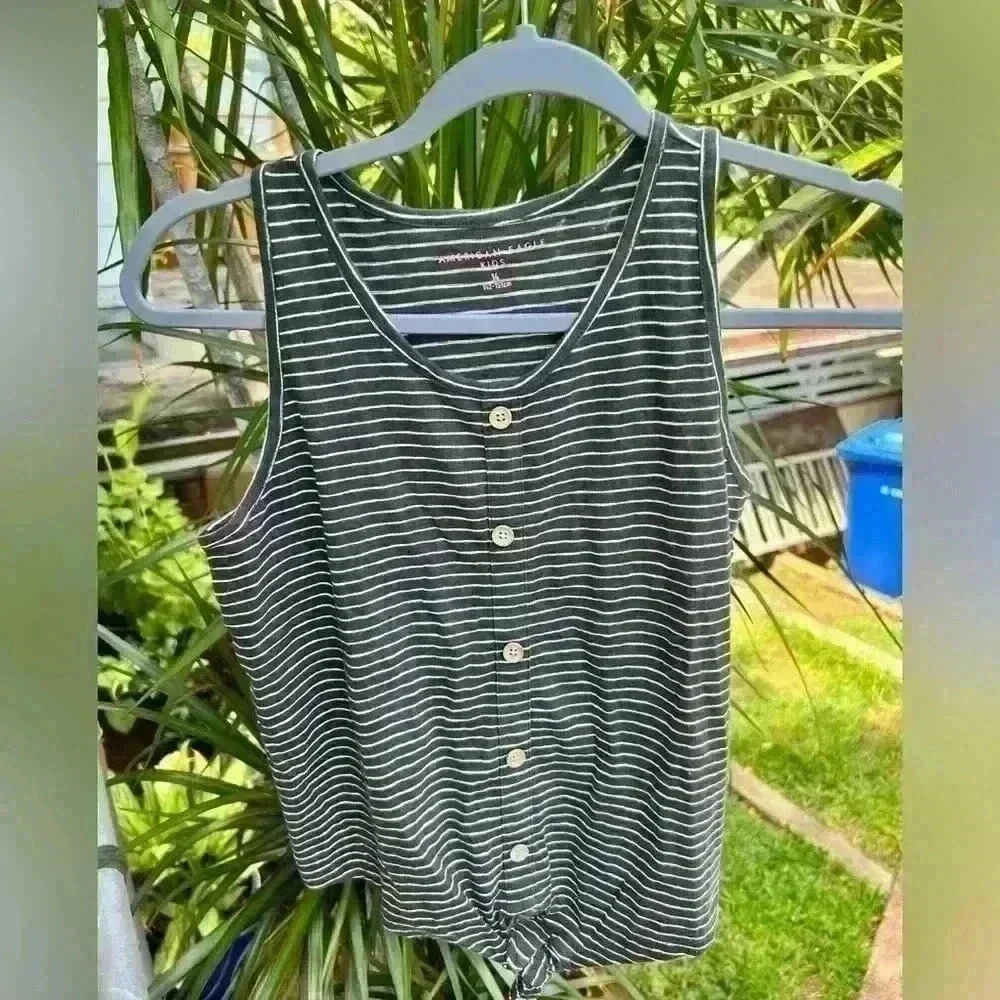 NWT American Eagle Kids Girls Striped Black White Tank Top Size 14‎ NEW